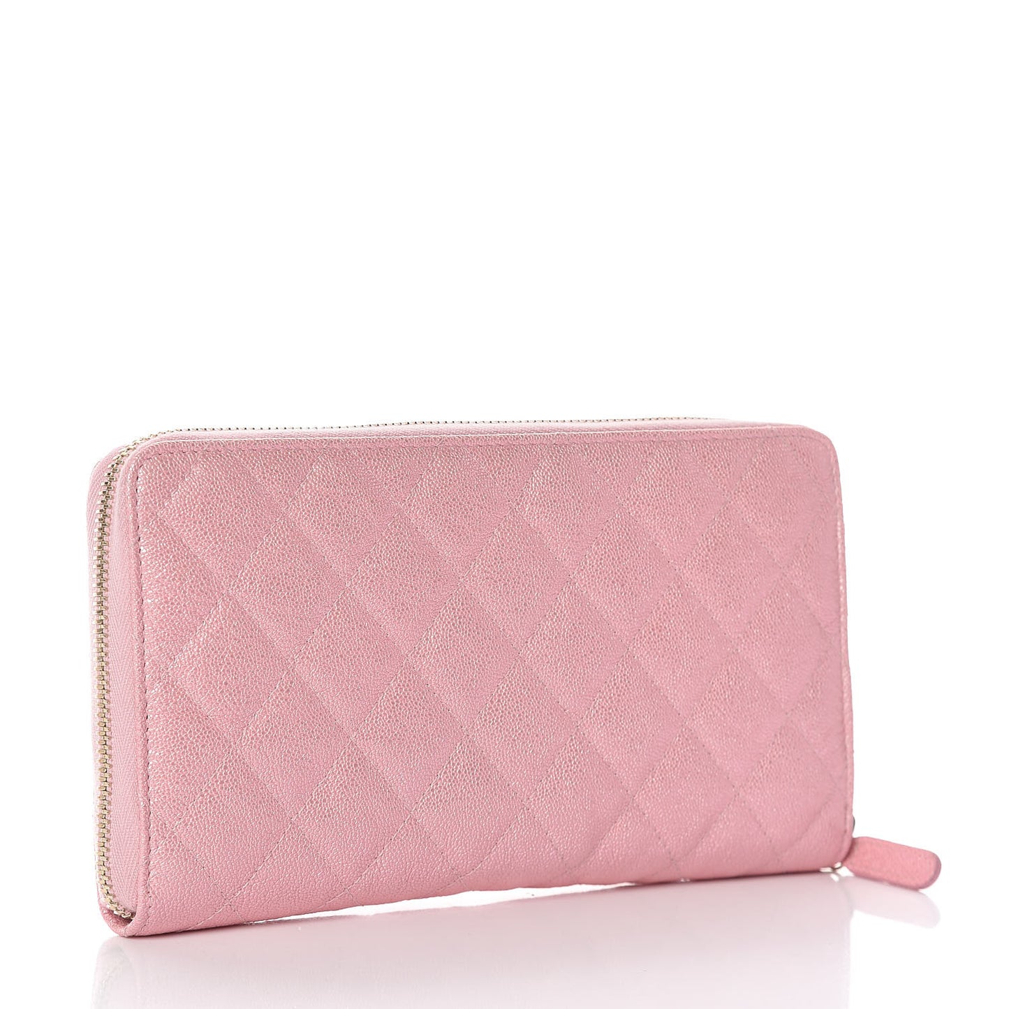 Iridescent Caviar Quilted Large Zip Around Organizer Wallet Pink