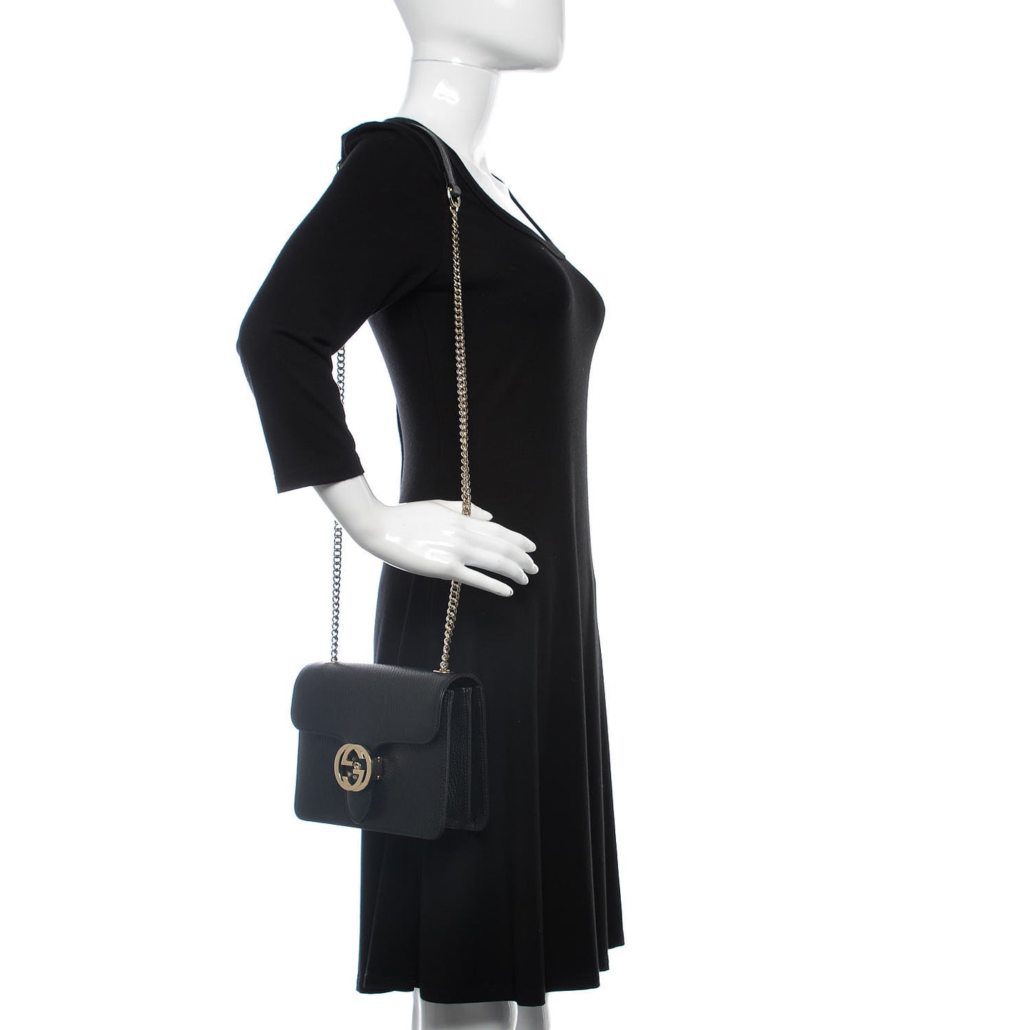 Dollar Calfskin Small Interlocking G Shoulder Bag Black