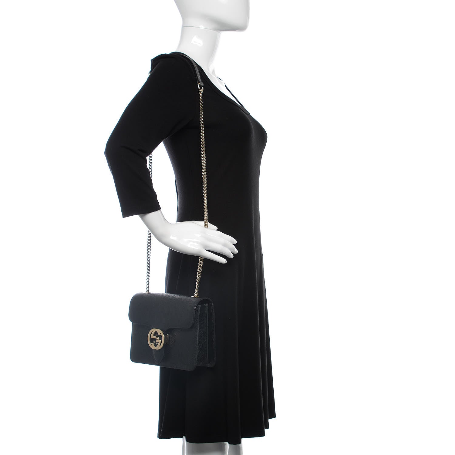 Gucci Dollar Calfskin Small Interlocking G Shoulder Bag Black 2 of 9