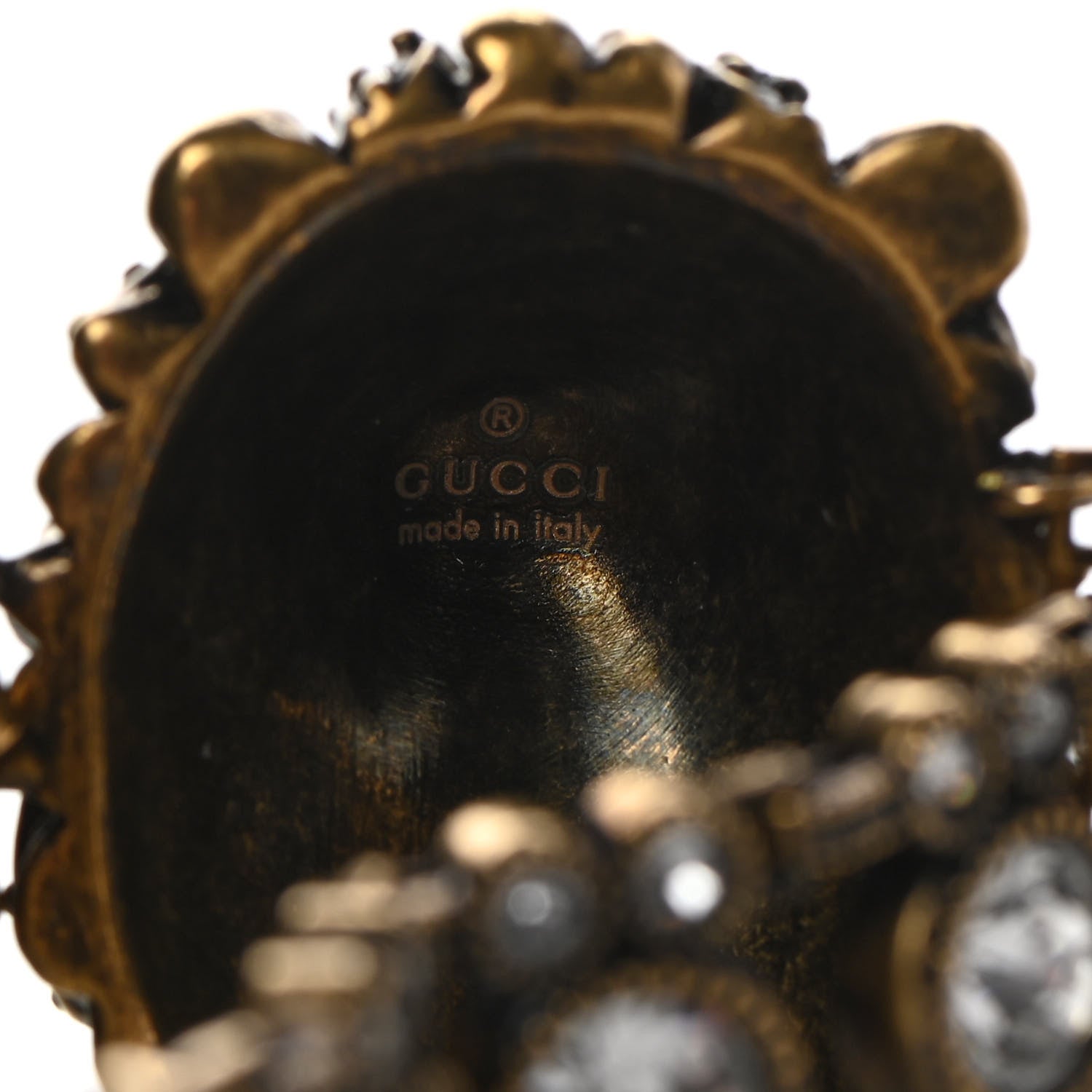 Gucci Metal Crystal Lion Head Bracelet S Aged Gold 4 of 8