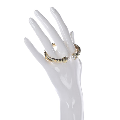 David Yurman 18K Yellow Gold Diamond Pearl 7mm Crossover Bracelet 2 of 4