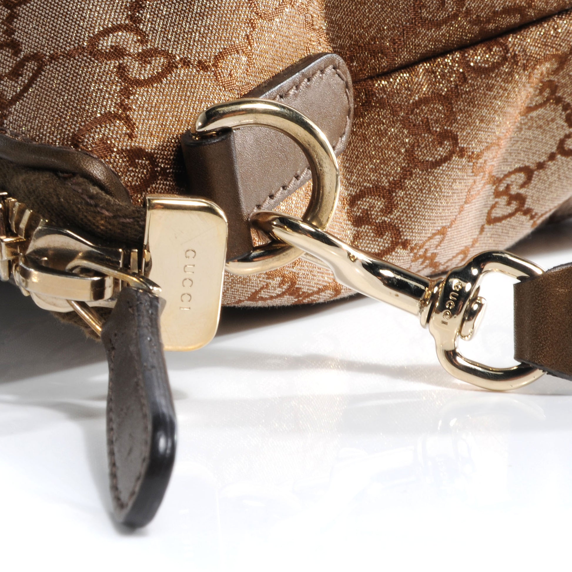 Gucci Monogram Lurex Heart Bit Charm Top Handle Tote Bronze 9 of 9