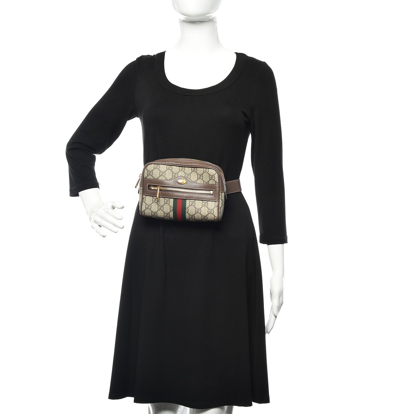 GG Supreme Monogram Web Small Ophidia Belt Bag 85 34 Dark Brown