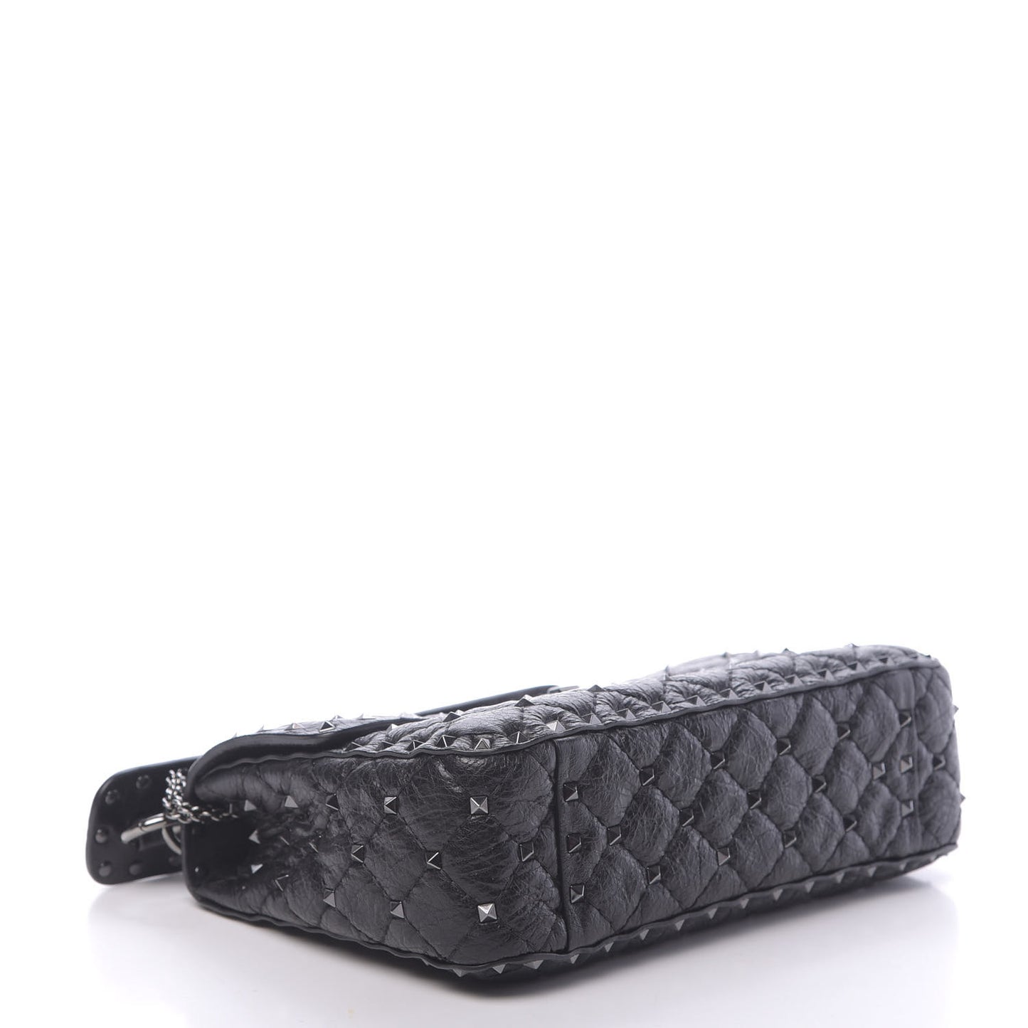 Craquele Nappa Medium Rockstud Spike Shoulder Bag Black