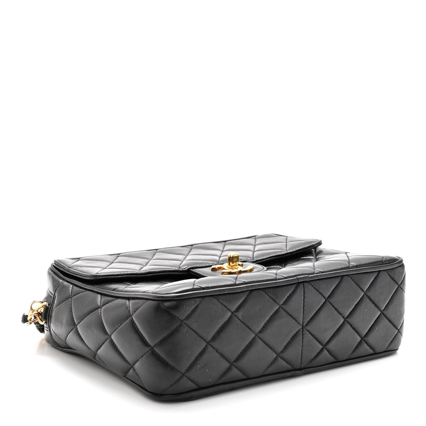 Lambskin Quilted Tassel Camera Case Black