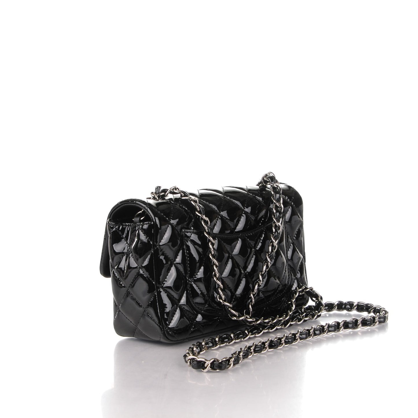 Patent Calfskin Quilted Mini Rectangular Flap Black