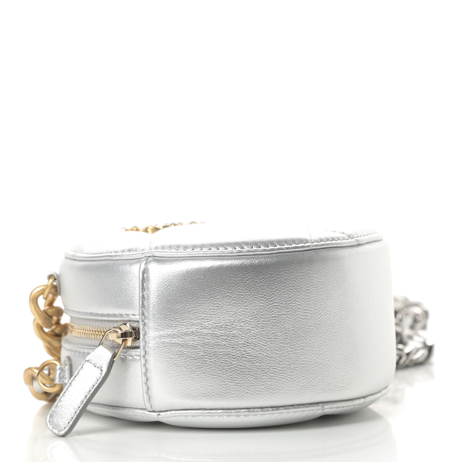 Chanel Metallic Lambskin Quilted Chanel 19 Round Clutch With Chain Silver 4 of 11