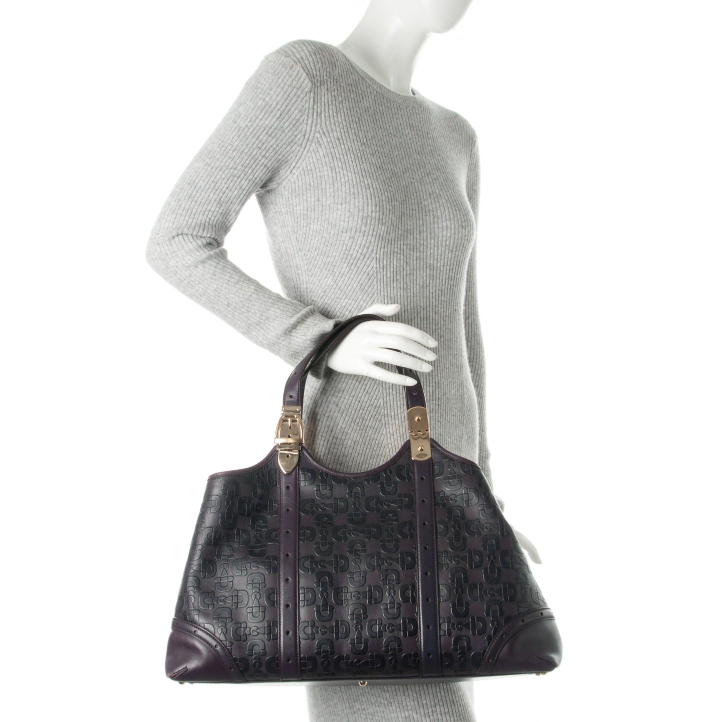Calfskin Horsebit Embossed Large Glam Shoulder Bag Purple
