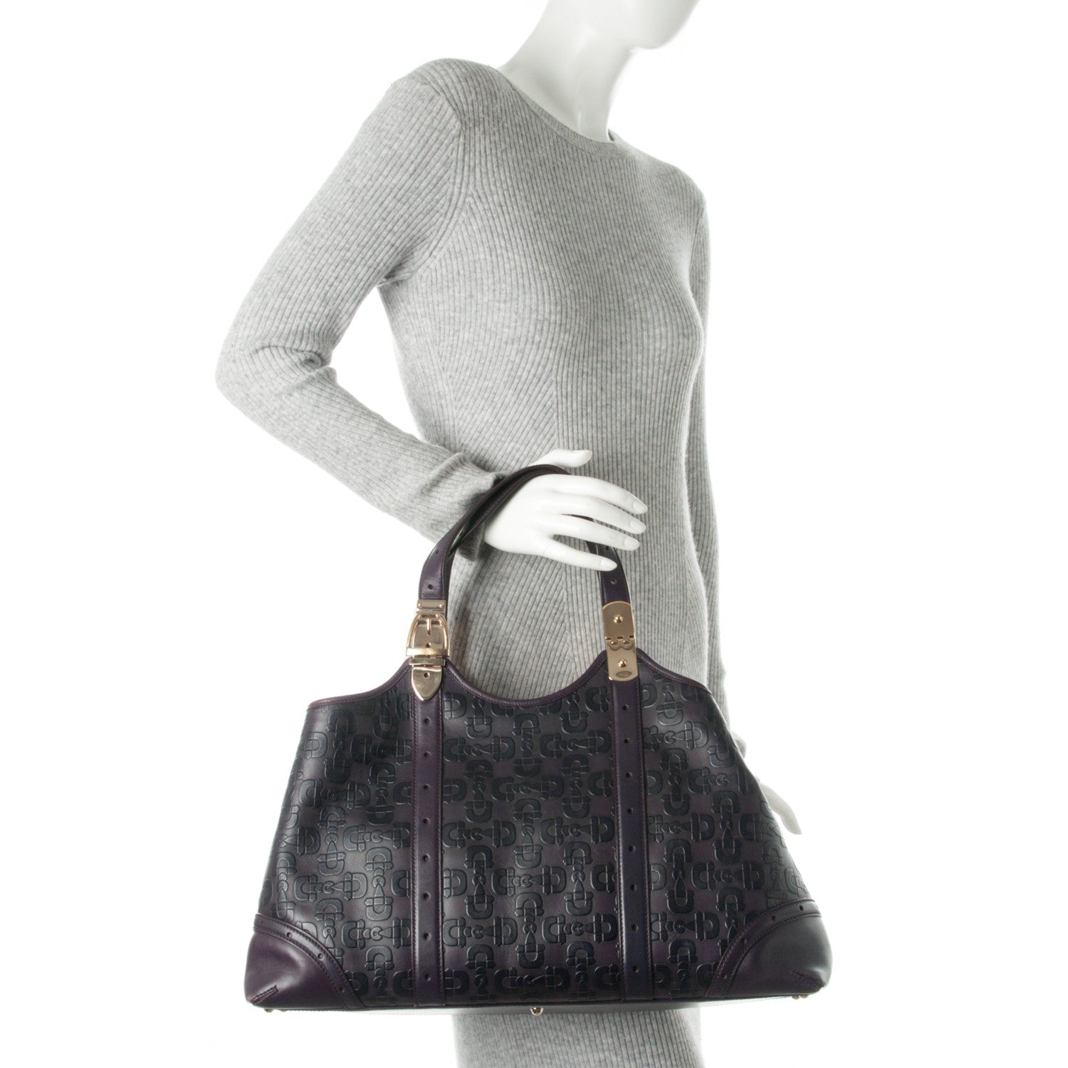 Gucci Calfskin Horsebit Embossed Large Glam Shoulder Bag Purple 2 of 7
