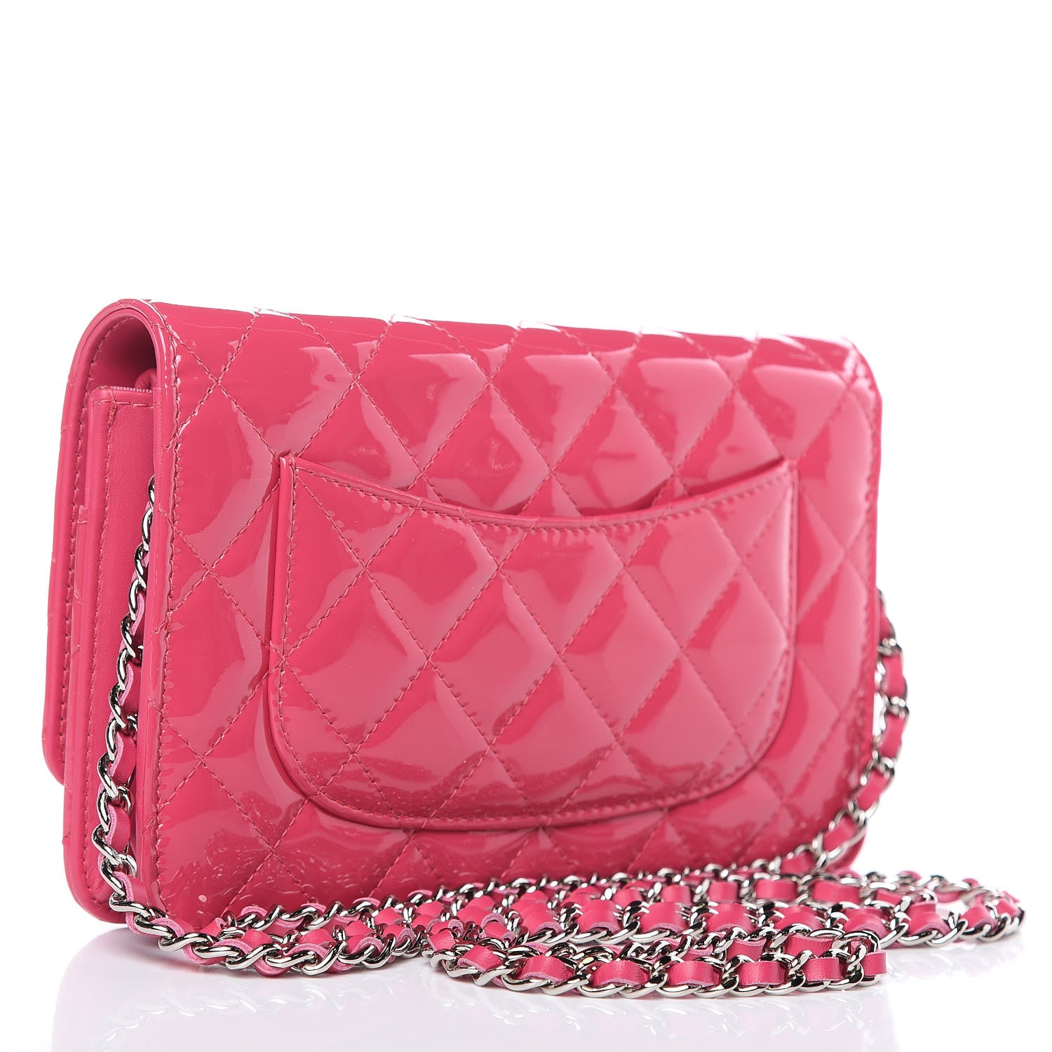 Chanel Patent Quilted Wallet On Chain WOC Fuchsia 3 of 11