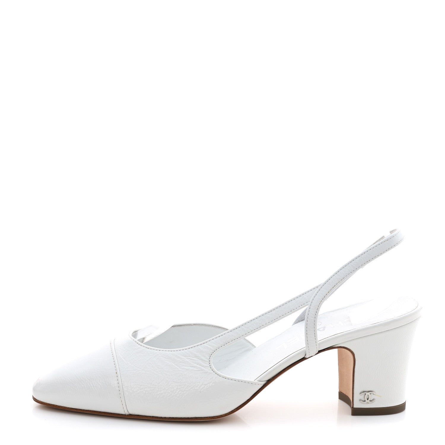 Chanel Patent Calfskin Cap Toe CC Slingback Pumps 38.5 White 1 of 8