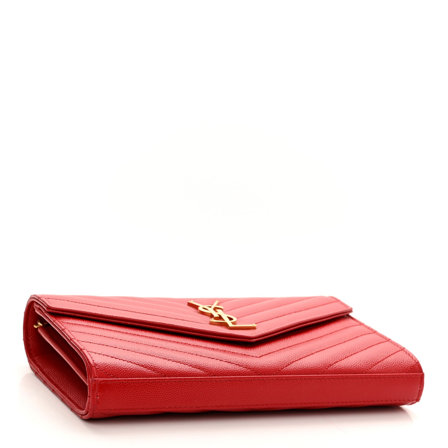 Grain De Poudre Matelasse Chevron Monogram Chain Wallet Red