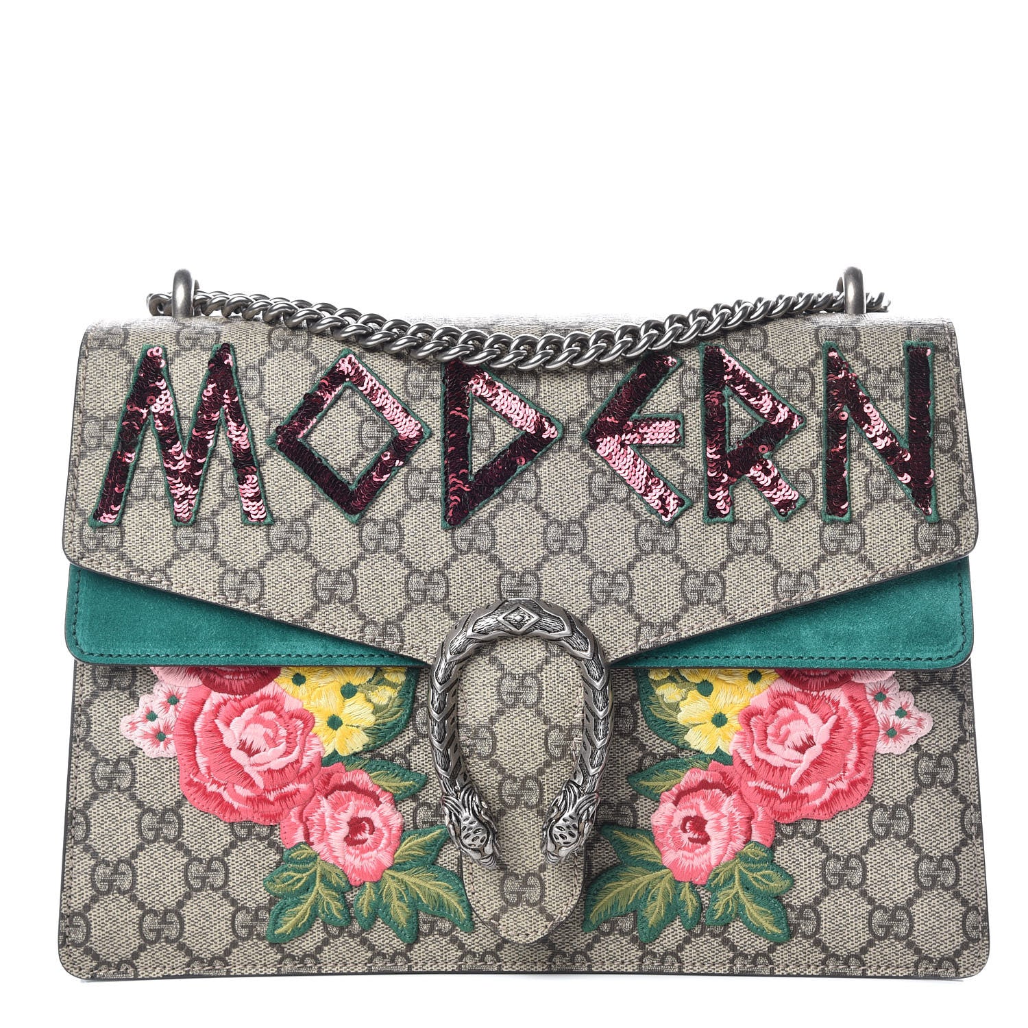 Gucci GG Supreme Monogram Embroidered Medium Dionysus Shoulder Bag Emerald 1 of 11