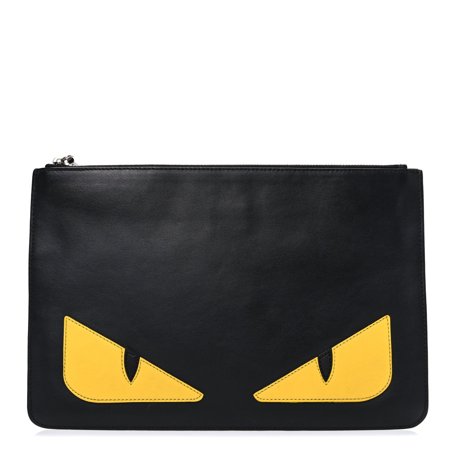 Fendi Vitello Century Monster Eyes Inlay Pouch Black Giallo 1 of 7