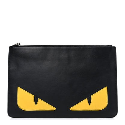 Fendi Vitello Century Monster Eyes Inlay Pouch Black Giallo 1 of 7