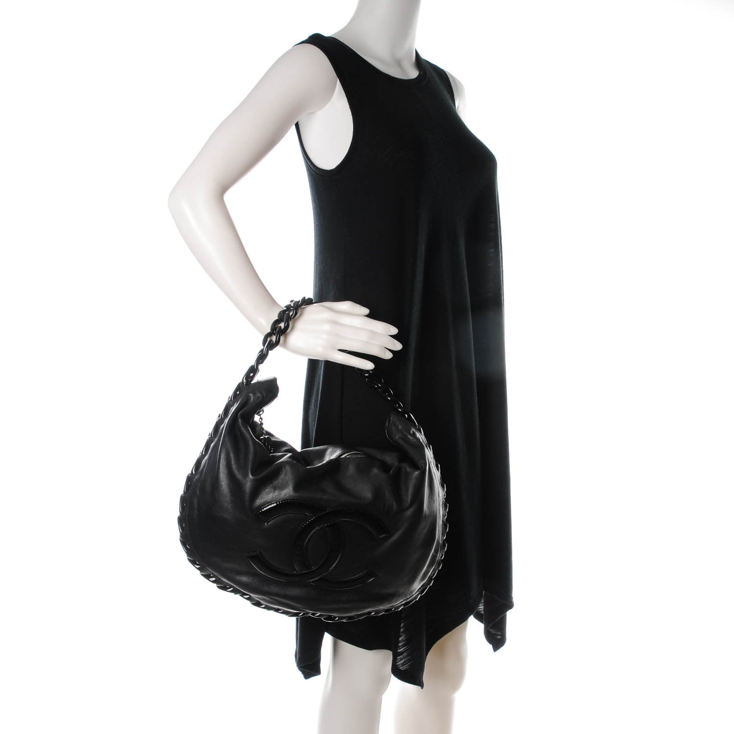 Chanel Calfskin Modern Chain Rhodoid Hobo Black 2 of 7