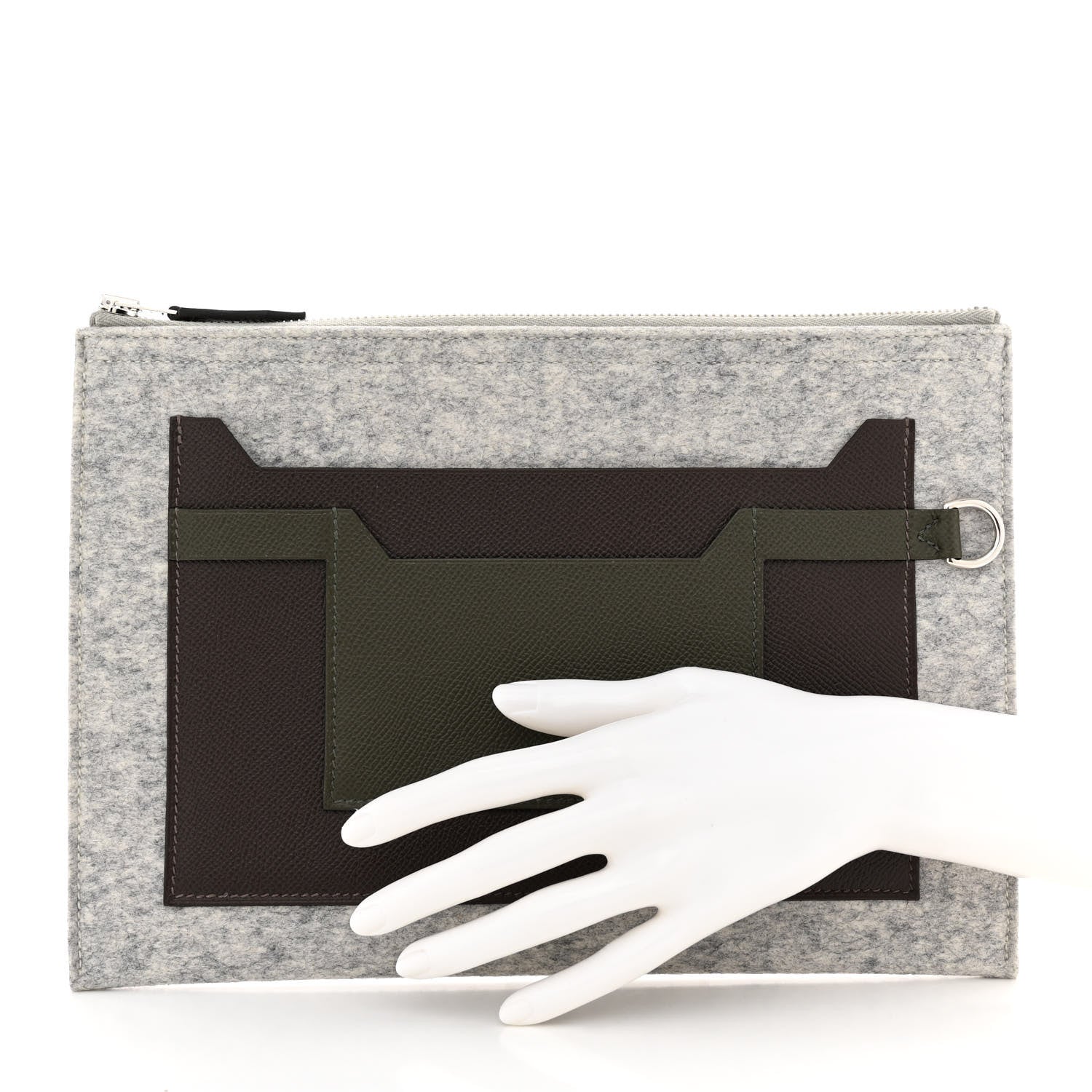 Hermes Felt Epsom Colorblock Toodoo 29 Zip Pouch Ebene Vert de Gris 2 of 8