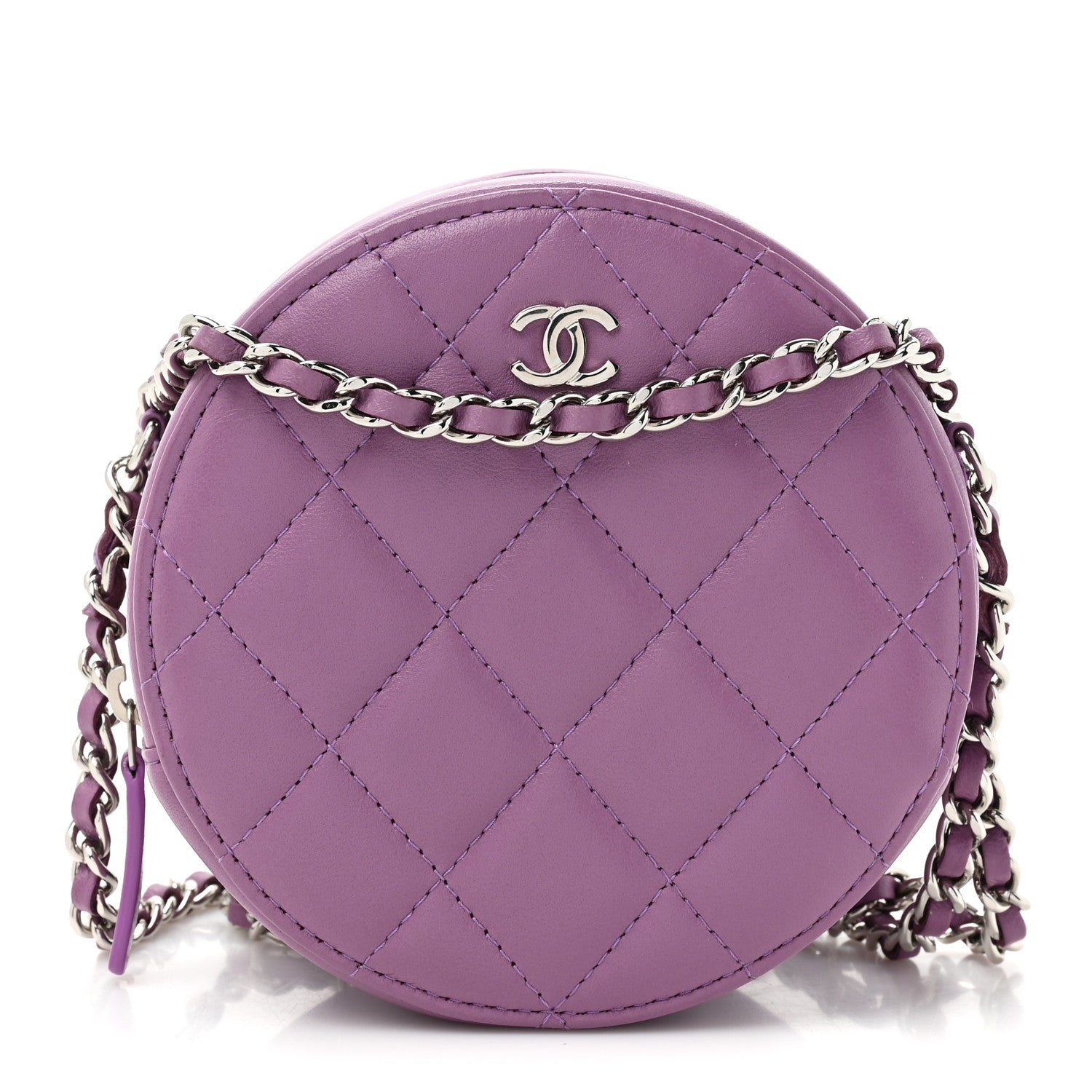 Chanel Lambskin Quilted Round Clutch With Chain Purple 1 of 13