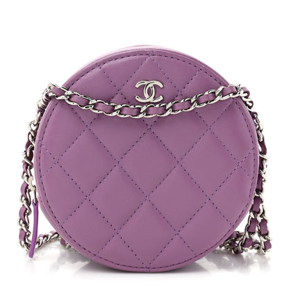 Chanel Lambskin Quilted Round Clutch With Chain Purple 1 of 13