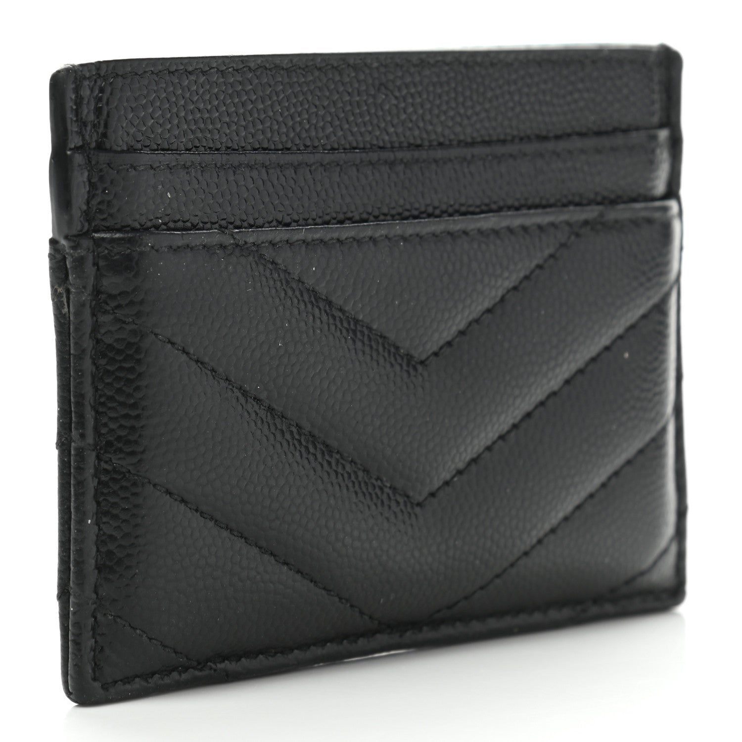 Saint Laurent Grain De Poudre Matelasse Chevron Monogram Credit Card Case Black 3 of 7