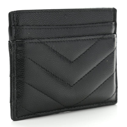 Saint Laurent Grain De Poudre Matelasse Chevron Monogram Credit Card Case Black 3 of 7