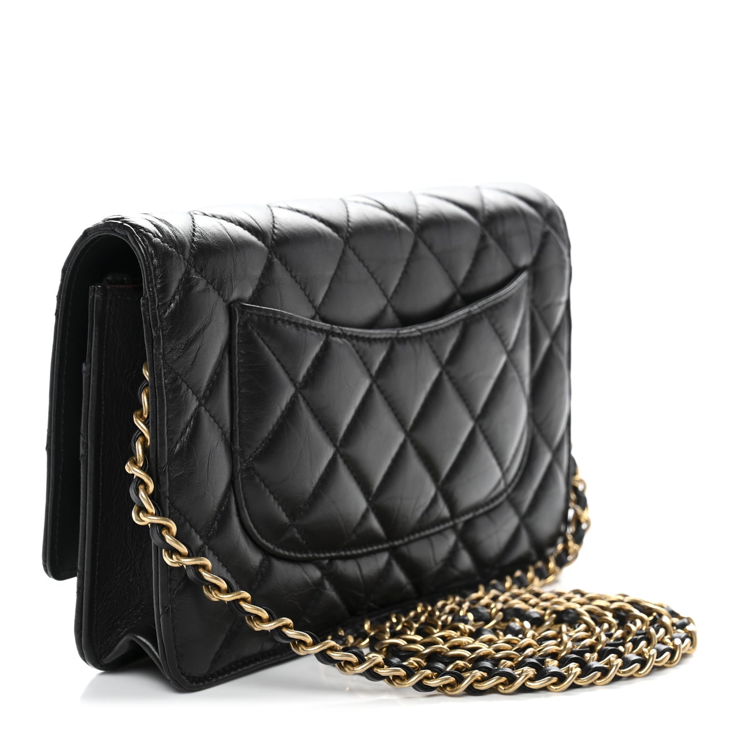 Aged Calfskin Quilted Lucky Charms 2.55 Reissue Wallet On Chain WOC Black