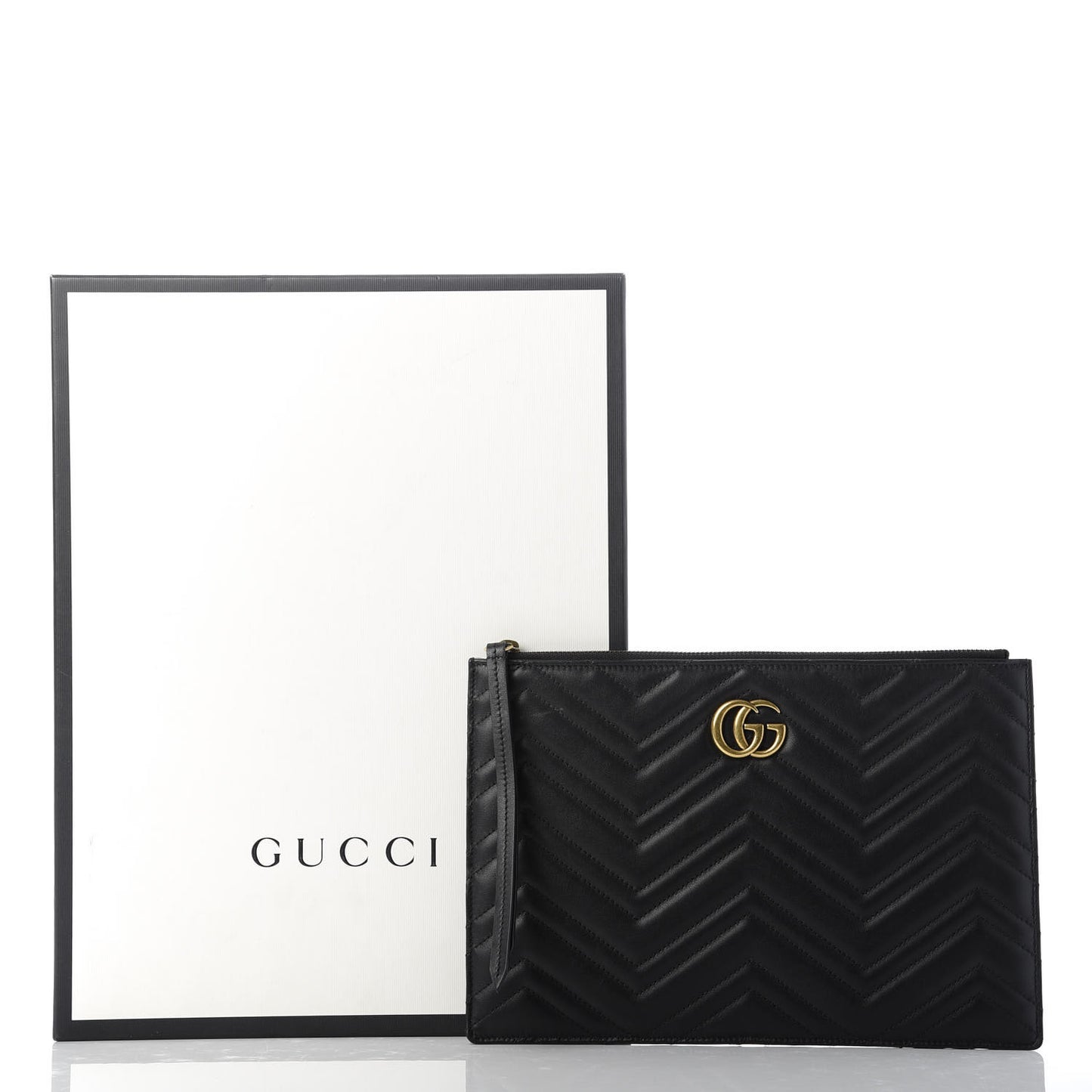 Calfskin Matelasse Large GG Marmont Zip Pouch Black