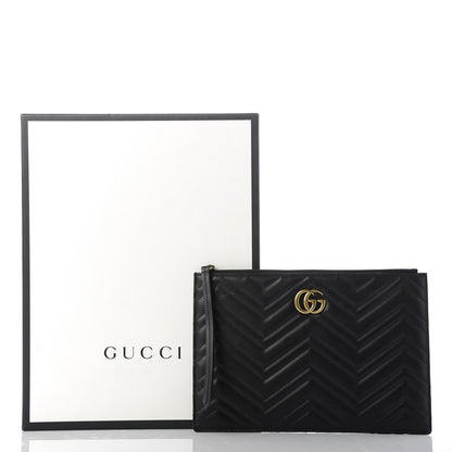 Gucci Calfskin Matelasse Large GG Marmont Zip Pouch Black 10 of 11