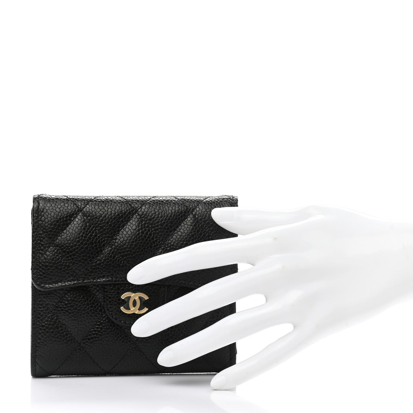 Caviar Quilted Compact Flap Wallet Black