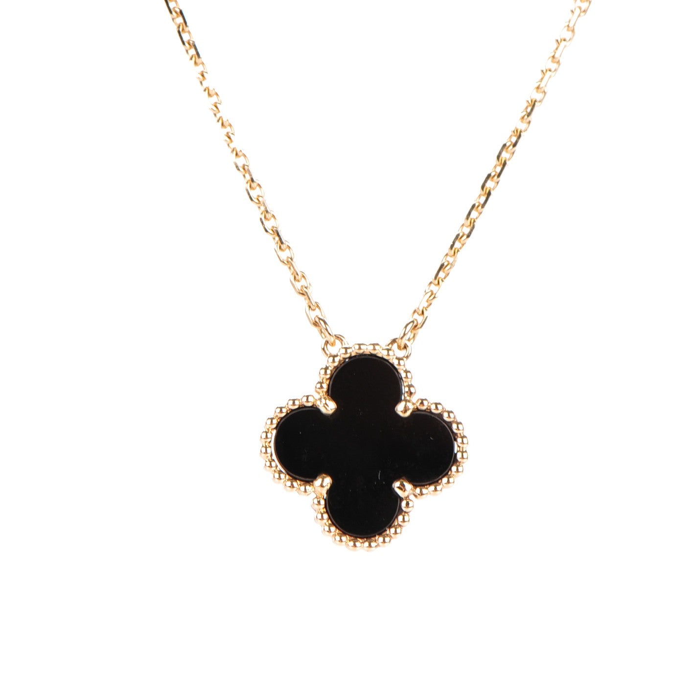 Van Cleef & Arpels 18K Yellow Gold Black Onyx Vintage Alhambra Pendant Necklace 3 of 6