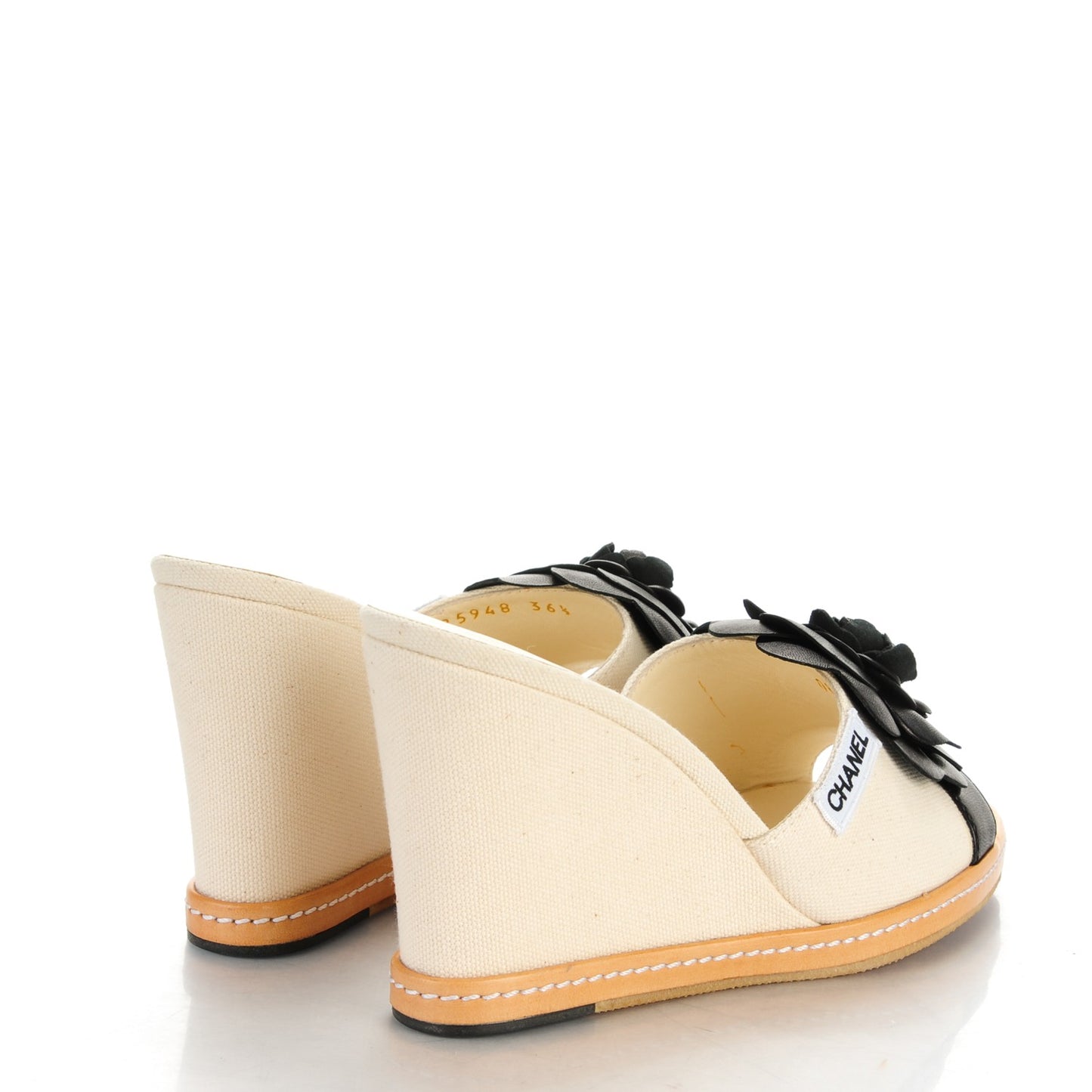Canvas Camellia Wedge Sandals 36.5 Off White