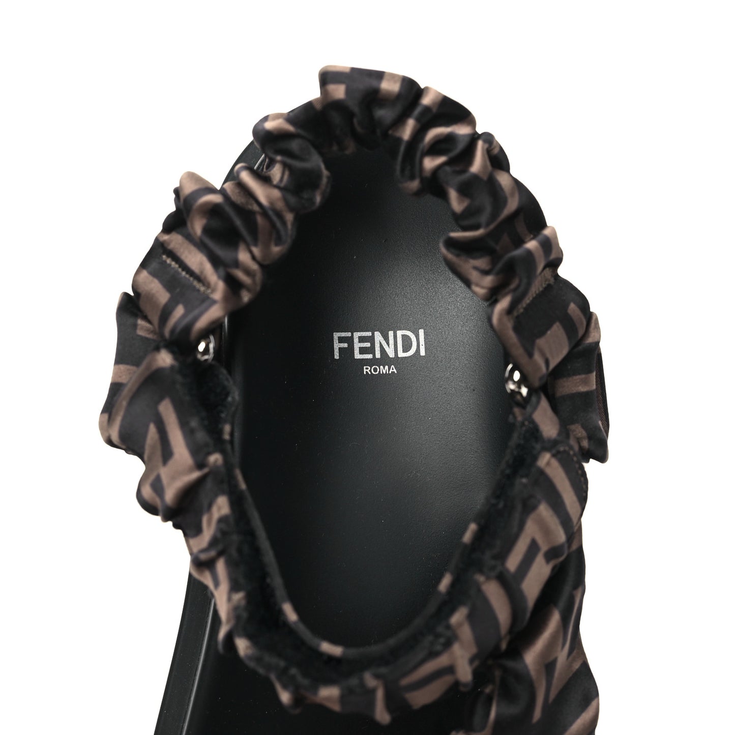 Satin FF Ruched Sandals 37 Tobacco Black