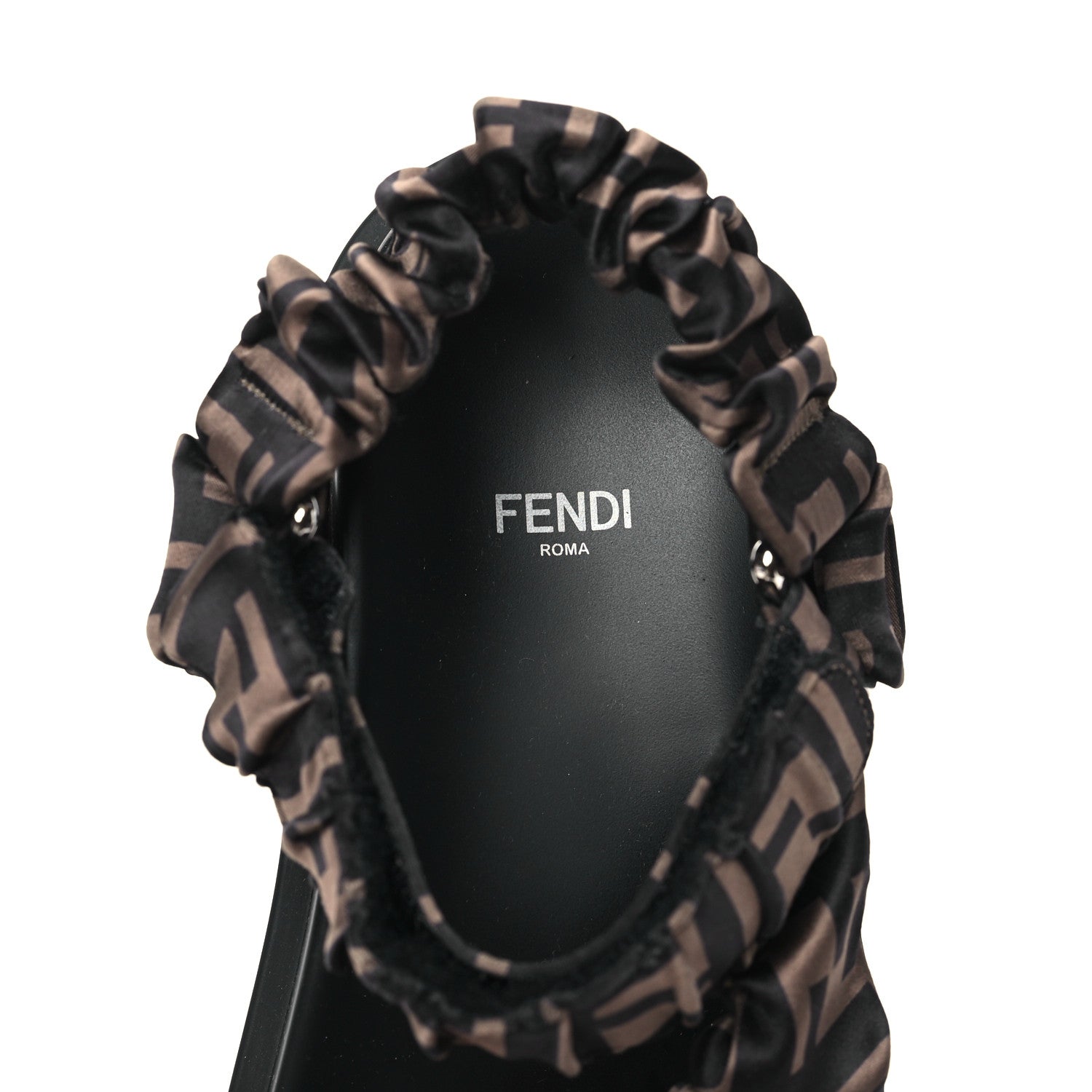 Fendi Satin FF Ruched Sandals 37 Tobacco Black 7 of 7
