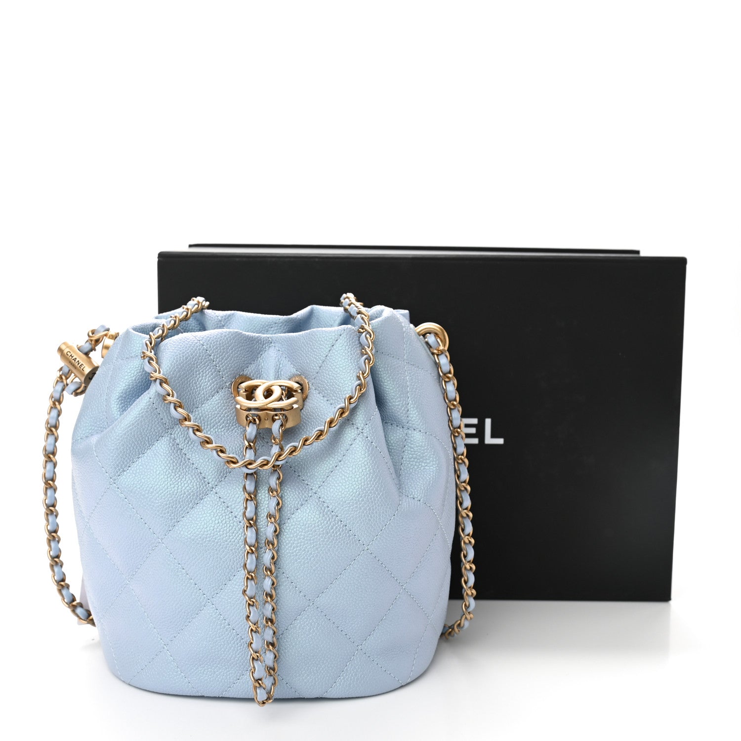 Chanel Iridescent Caviar Quilted My Perfect CC Bucket Drawstring Bag Light Blue 11 of 11