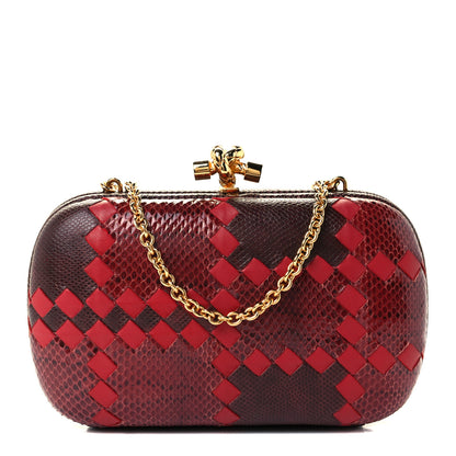 Bottega Veneta Snakeskin Nappa Intrecciato Chain Knot Clutch Bordeaux 1 of 9