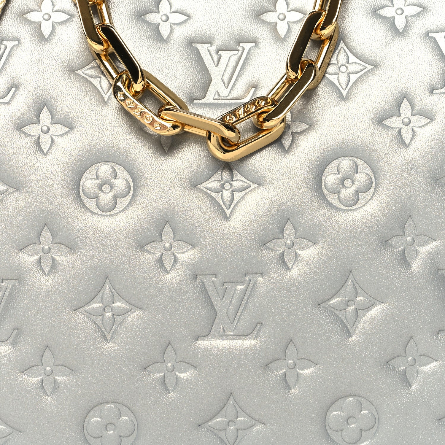 Louis Vuitton Metallic Lambskin Embossed Monogram Coussin PM Silver 9 of 11
