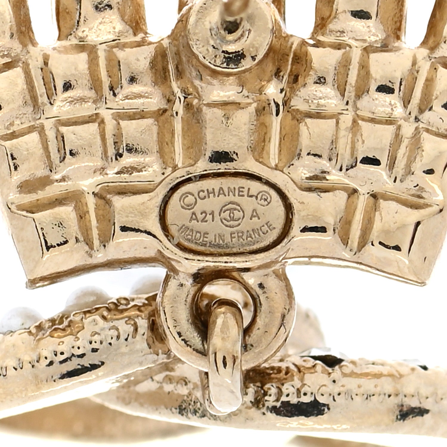 Chanel Crystal CC Crown Drop Earrings Gold 4 of 5