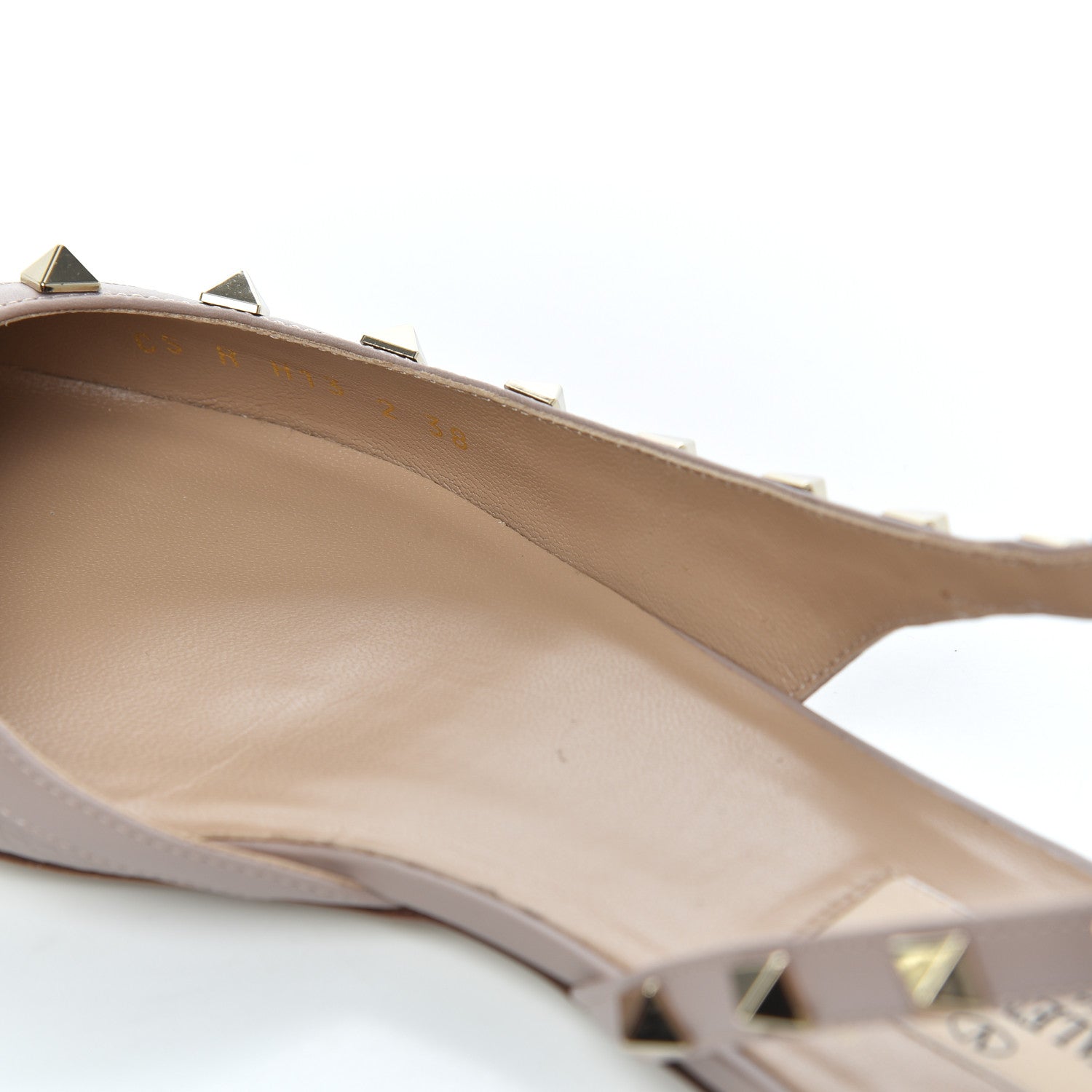 Valentino Garavani Pebbled Calfskin Rockstud Slingback Flats 38 Poudre 15 of 16