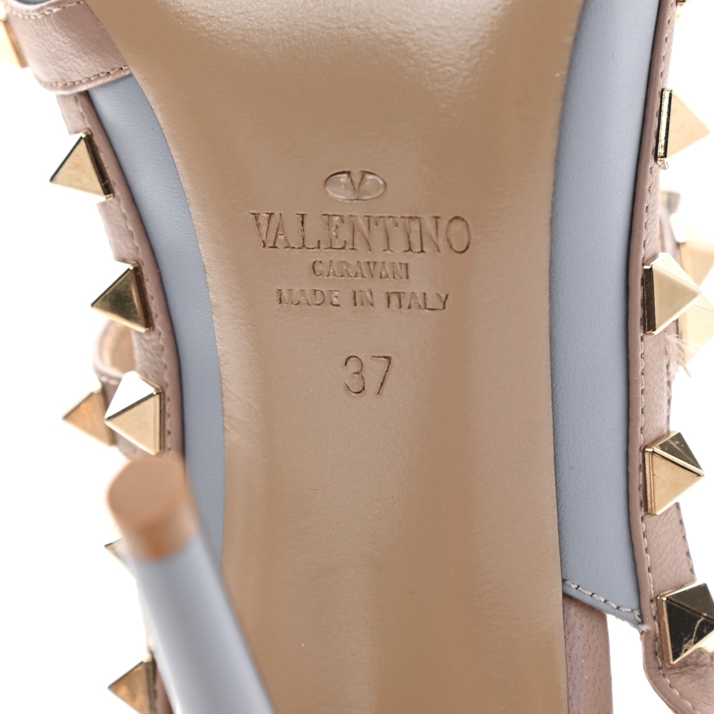 Calfskin Nappa Rockstud Ankle Strap 100mm Pumps 37 Water Sky Poudre