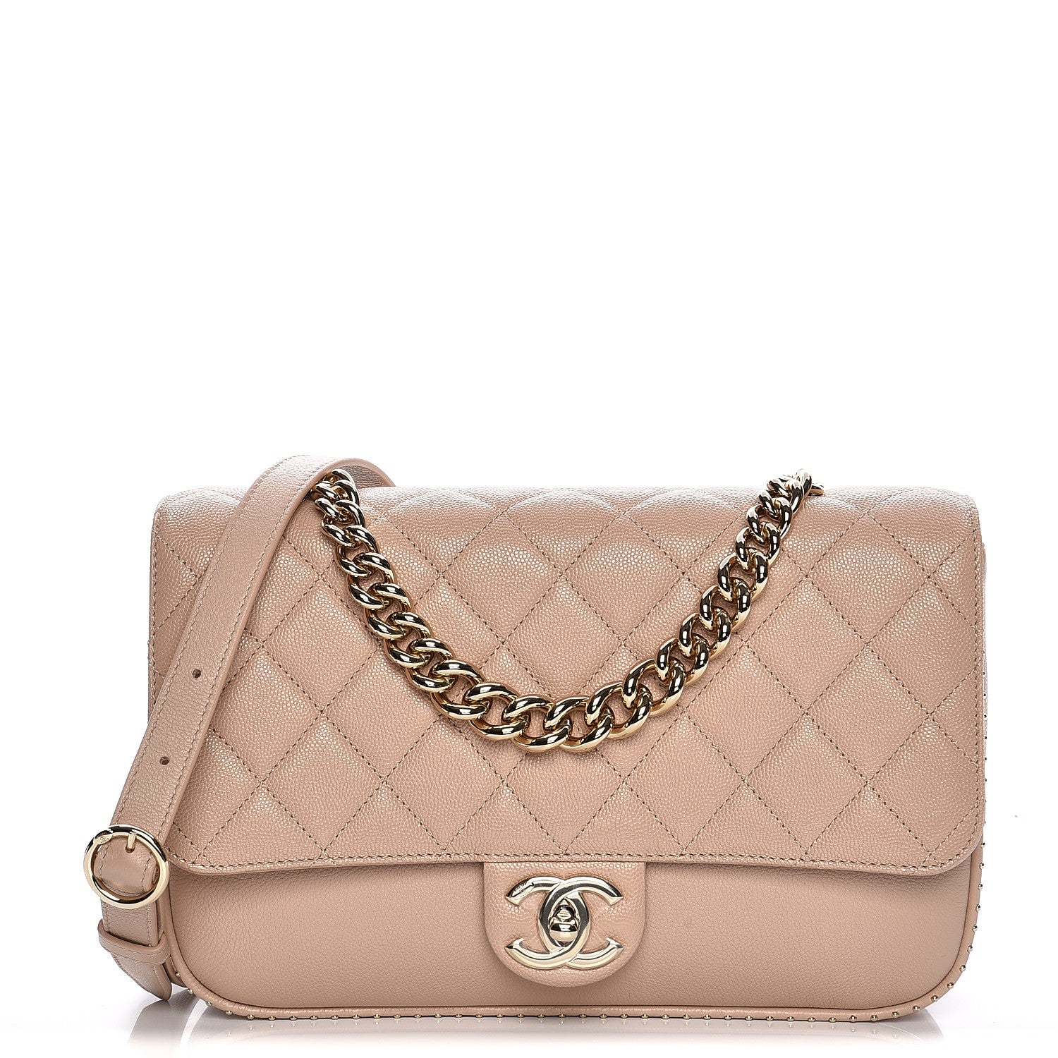 Chanel Caviar Quilted Large Studded Flap Beige 1 of 9