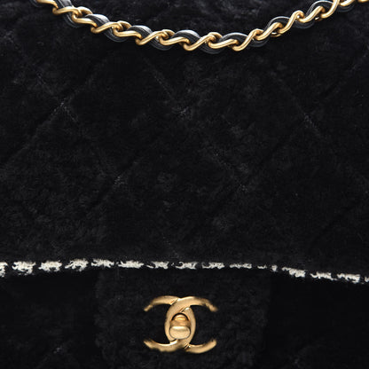 Chanel Shearling Tweed Jumbo Single Flap Black White 9 of 11