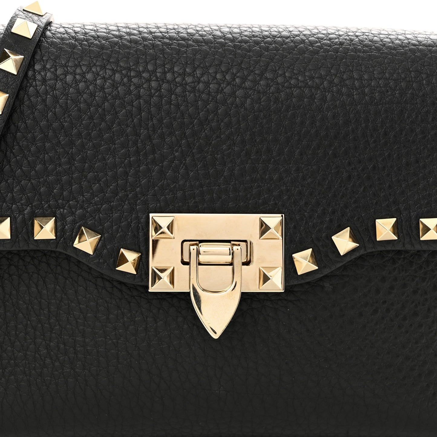 Pebbled Calfskin Medium Rockstud Flip Lock Crossbody Bag Black