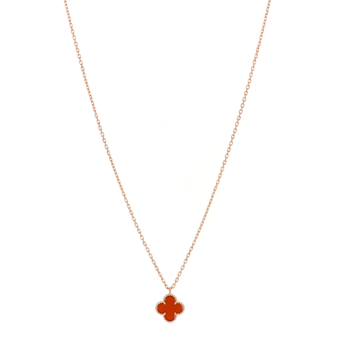 18K Rose Gold Carnelian Sweet Alhambra Pendant Necklace