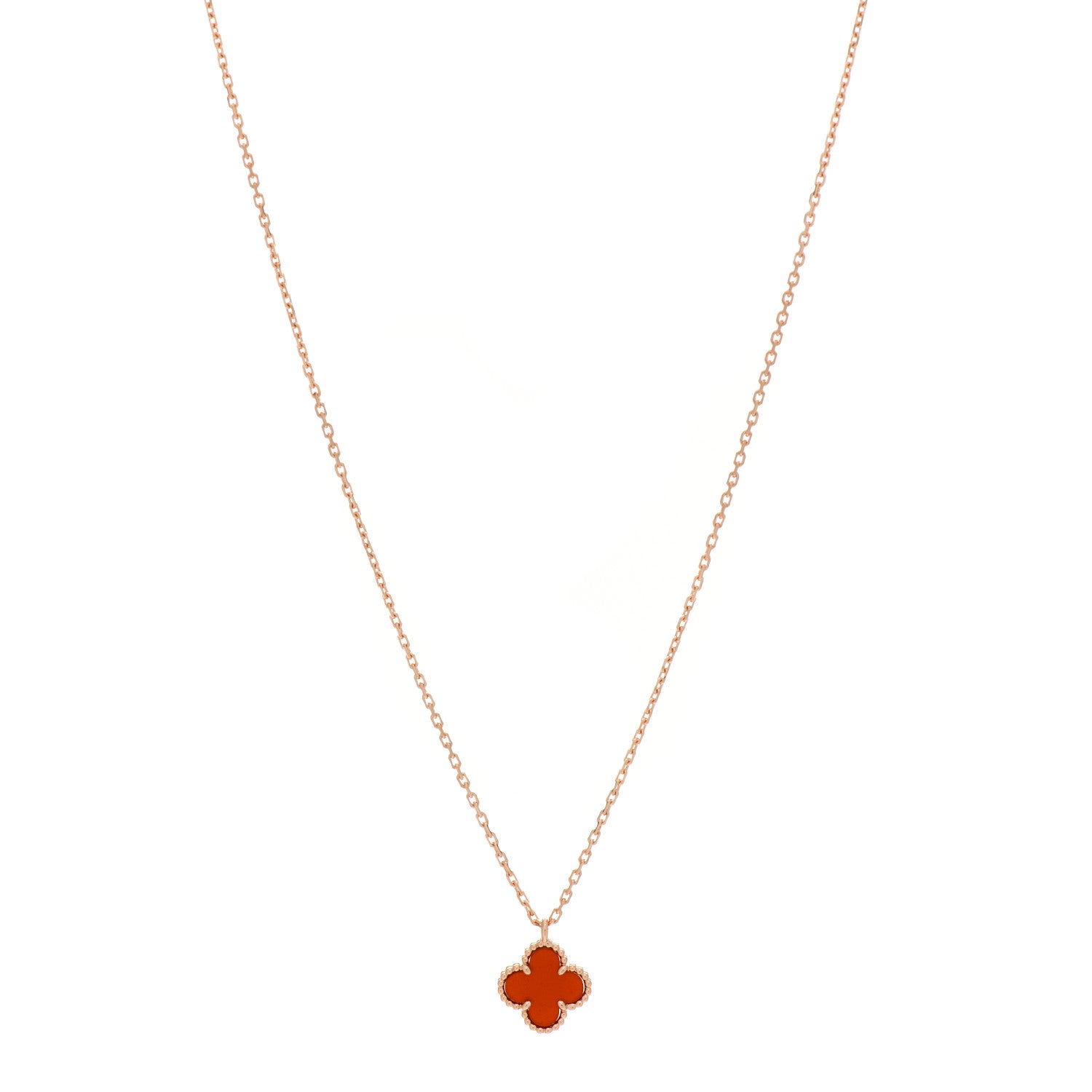 Van Cleef & Arpels 18K Rose Gold Carnelian Sweet Alhambra Pendant Necklace 1 of 5