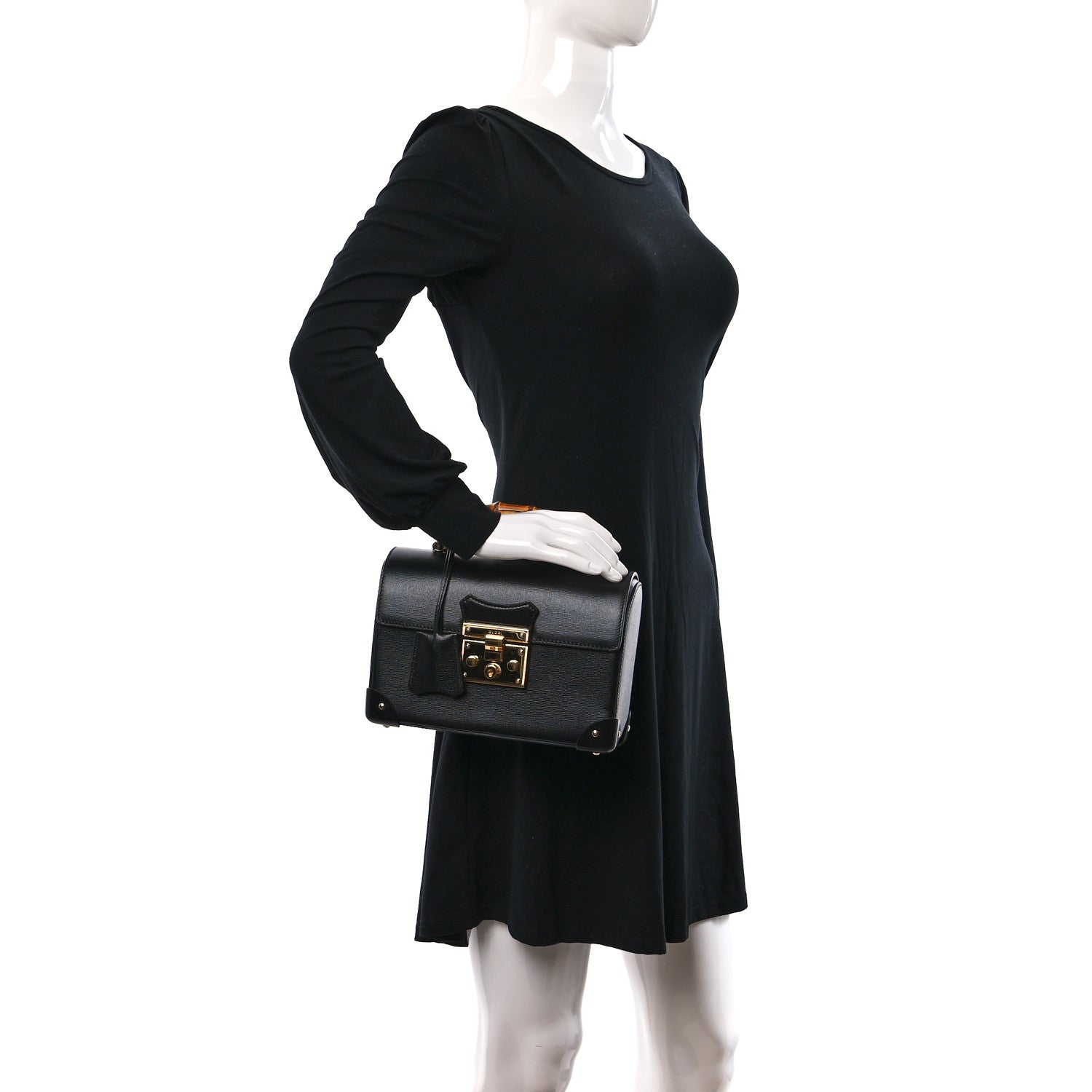 Gucci Calfskin Small Padlock Bamboo Shoulder Bag Black 2 of 12