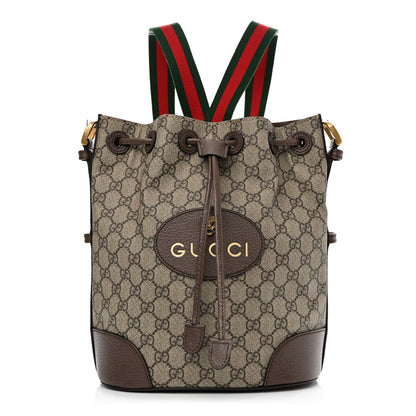 Gucci GG Supreme Monogram Neo Vintage Drawstring Bucket Backpack Beige New Acero Crop 1 of 11