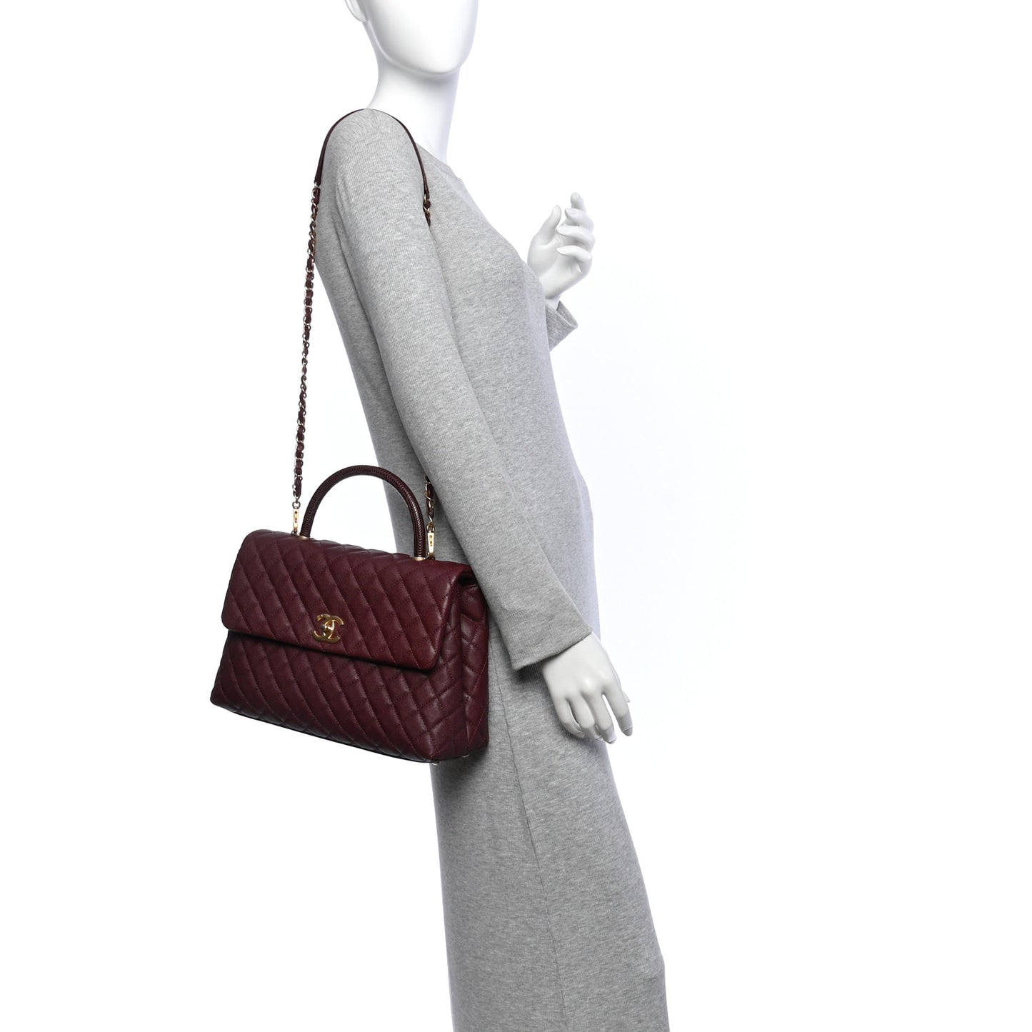 Caviar Lizard Quilted Medium Coco Handle Flap Burgundy
