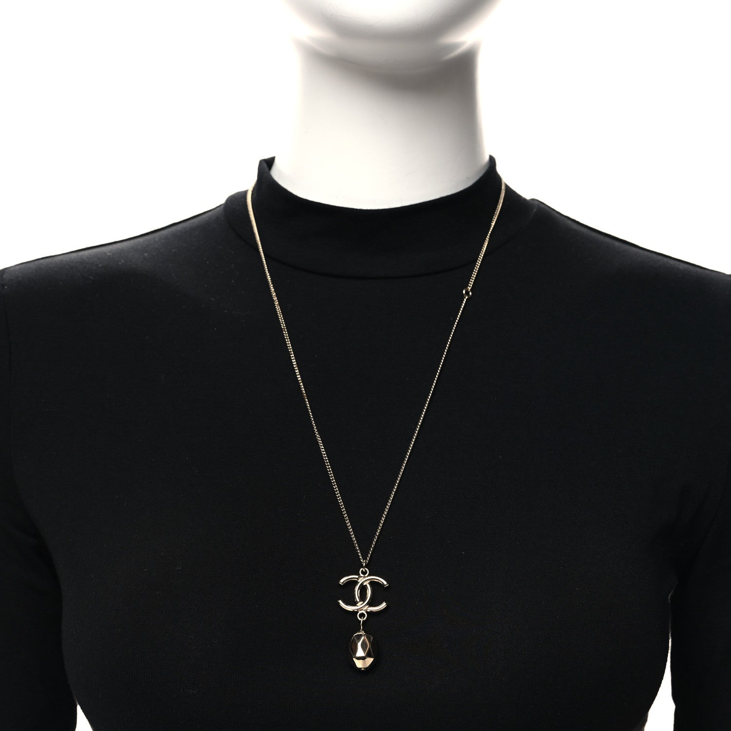 Chanel Metal Bead CC Drop CC Pendant Necklace Gold 2 of 4