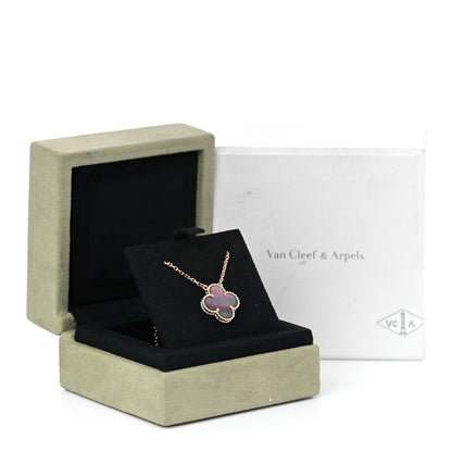 Van Cleef & Arpels 18K Rose Gold Gray Mother of Pearl Vintage Alhambra Pendant Necklace 8 of 8