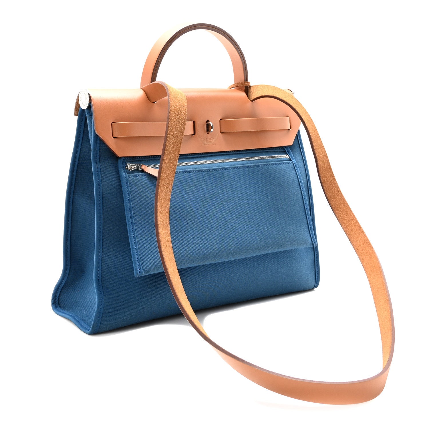 Hermes Toile Officier Vache Hunter Verso Herbag Zip PM 31 Bleu Tempete Natural 4 of 11